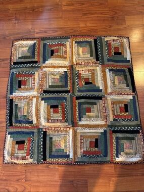 Handmade Patchwork Log Cabin Lap Quilt - Multicolor